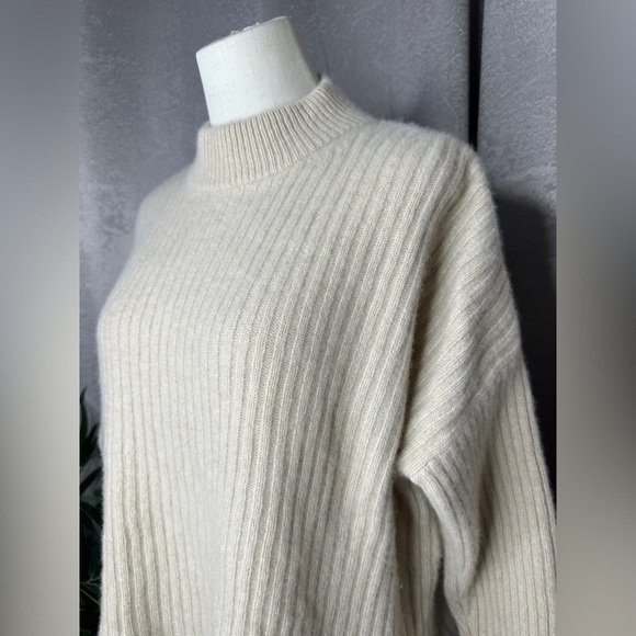 Madewell (Re)sourced Cashmere Ribbed Mockneck Pullover Sweater Heather Beige M - Picture 5 of 12